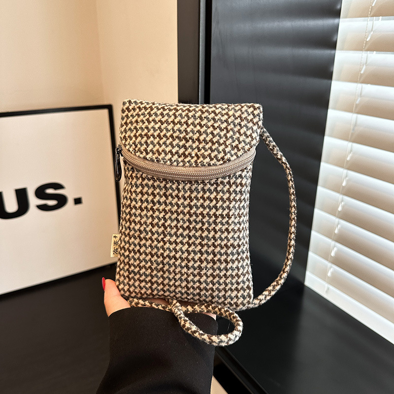 Crossbody torbica za telefon, mini kvadratnog oblika, pamuk, zatvarač, džep za telefon
