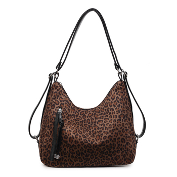 Kožna torba s leopard uzorkom, horizontalna kvadratna forma, zatvaranje na zip, jesen 2025