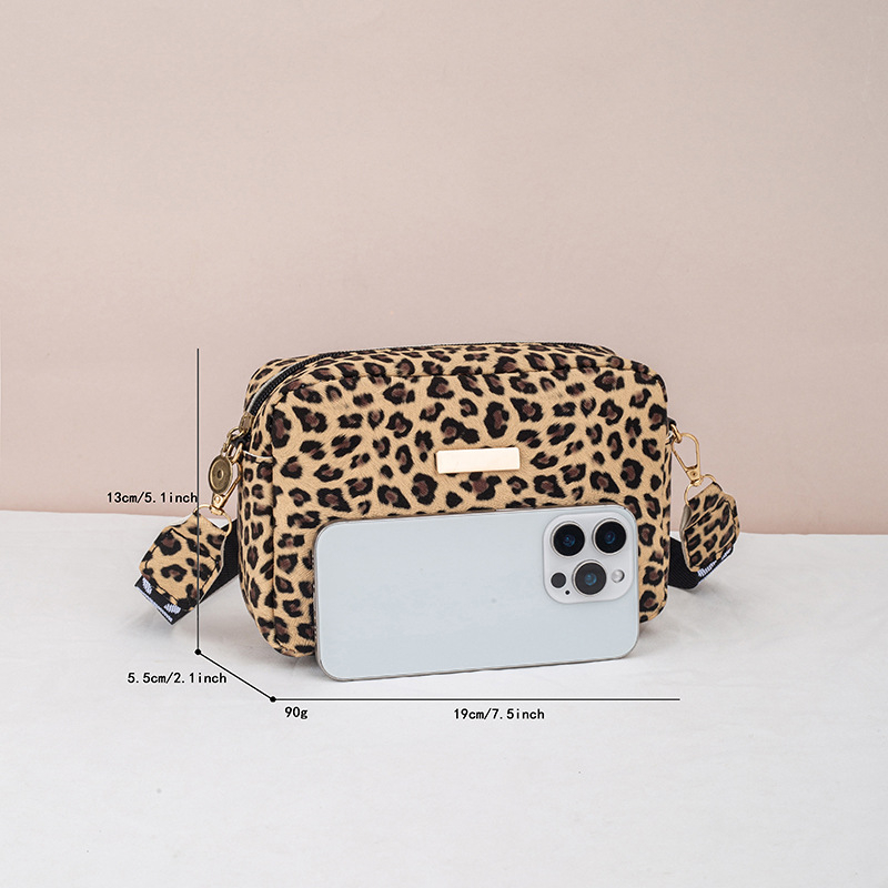 Ženska torbica leopard uzorak PU materijala, crossbody torba, horizontalni kvadratni oblik, zatvarač, proljeće 2025