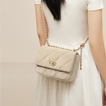 Caroldian Diamantový Reťazový Kabelka - Horizontálna Štvorcová Taška na Pás/ cez Rameno, Zips, Vnútorná Textilná Podšívka, Vonkajšie 3D Vrecko, Jeden Popruh