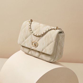 Caroldian Diamantový Reťazový Kabelka - Horizontálna Štvorcová Taška na Pás/ cez Rameno, Zips, Vnútorná Textilná Podšívka, Vonkajšie 3D Vrecko, Jeden Popruh