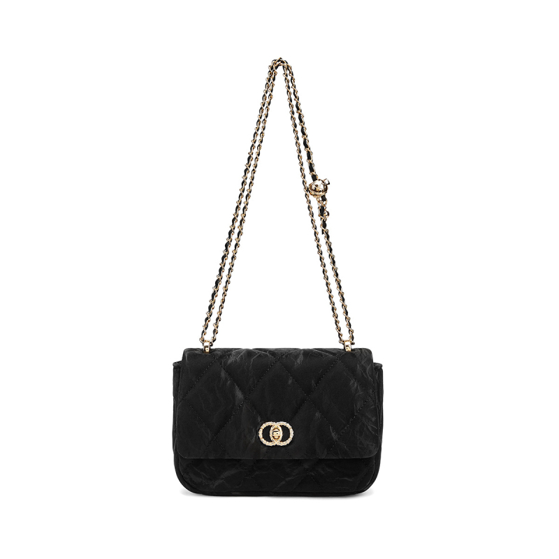 Caroldian Diamantový Reťazový Kabelka - Horizontálna Štvorcová Taška na Pás/ cez Rameno, Zips, Vnútorná Textilná Podšívka, Vonkajšie 3D Vrecko, Jeden Popruh