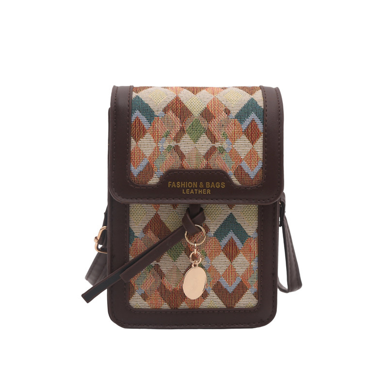 Ženska mini kvadratna torbica za telefon s teksturiranom brodom, vintage stil, crossbody torba, jesen 2025