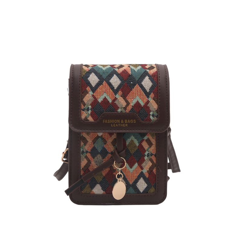 Ženska mini kvadratna torbica za telefon s teksturiranom brodom, vintage stil, crossbody torba, jesen 2025