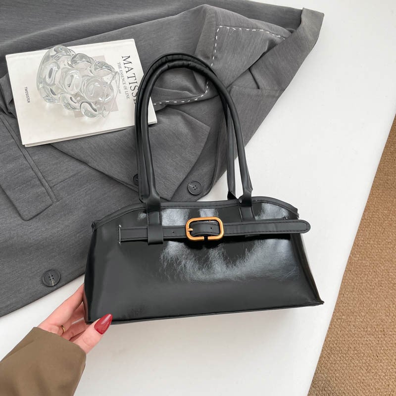 Torba za rame | Ulični stil, PU materijal, horizontalni kvadratni oblik, zatvaranje na zip, unutarnja džepna pretinac sa zipom | Zima 2025