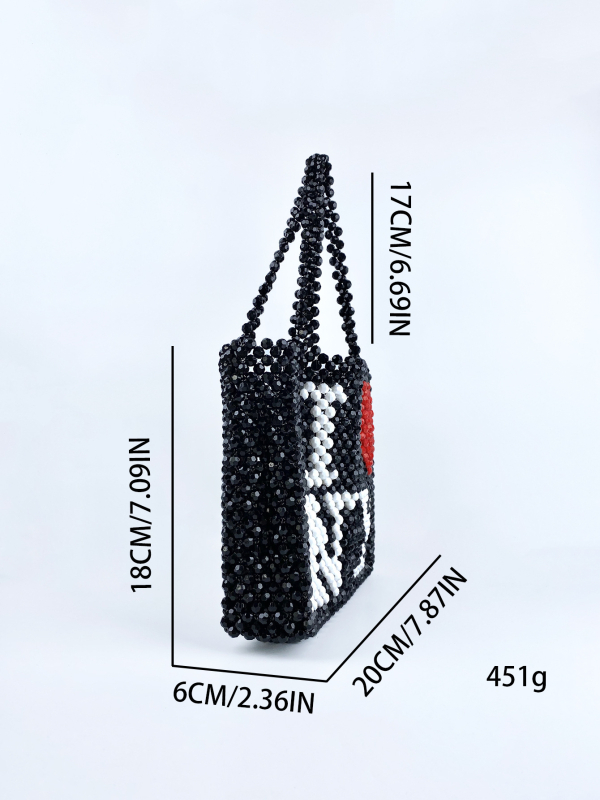 Ručne vyrobená tkaná taška s korálkami z akrylu, vertikálne štvorcový tvar, otvorené horné otváranie, vnútorné priehradky pre mobilný telefón a identifikačný preukaz