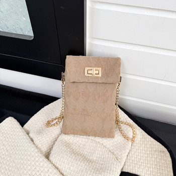 Geantă de damă cu model diamant, curea în lanț retro, finisaj velur, geantă pătrată în stil urban minimalist, formă vertical dreptunghiulară, închidere cu cataramă, căptușeală poliester, curea unică, corp moale, sezon iarnă 2025