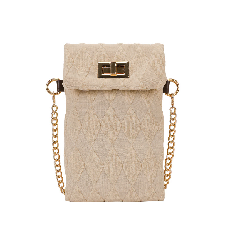 Geantă de damă cu model diamant, curea în lanț retro, finisaj velur, geantă pătrată în stil urban minimalist, formă vertical dreptunghiulară, închidere cu cataramă, căptușeală poliester, curea unică, corp moale, sezon iarnă 2025