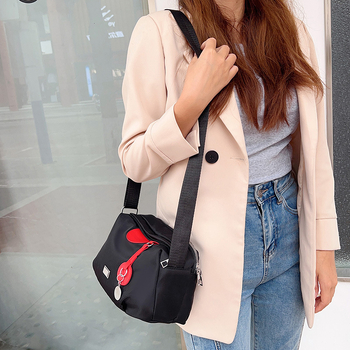 Geantă crossbody din nylon, în stil coreean, cu compartimente multiple, închidere cu fermoar