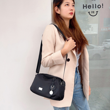 Geantă crossbody din nylon, în stil coreean, cu compartimente multiple, închidere cu fermoar