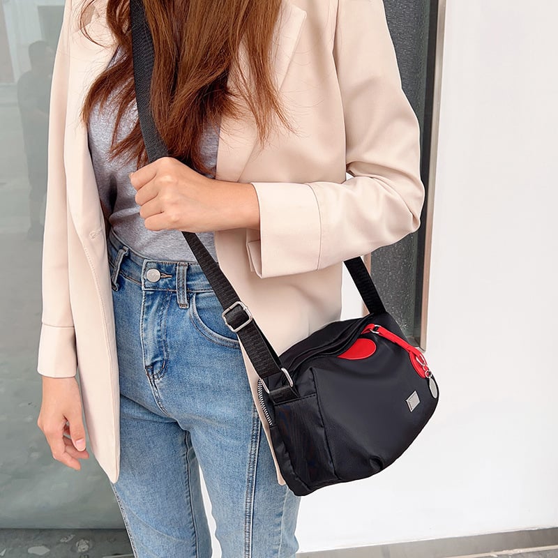 Geantă crossbody din nylon, în stil coreean, cu compartimente multiple, închidere cu fermoar