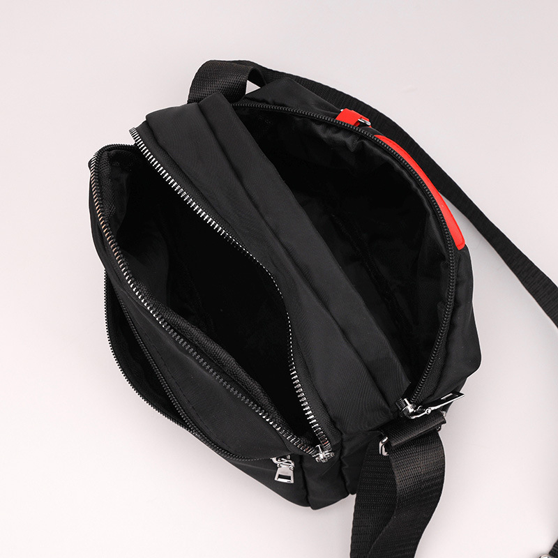 Geantă crossbody din nylon, în stil coreean, cu compartimente multiple, închidere cu fermoar