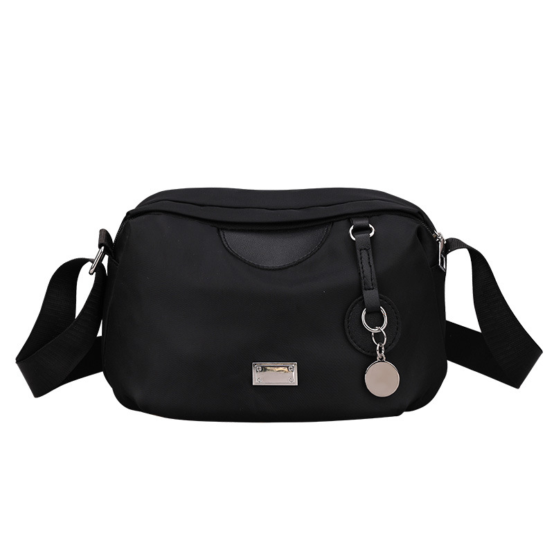 Geantă crossbody din nylon, în stil coreean, cu compartimente multiple, închidere cu fermoar