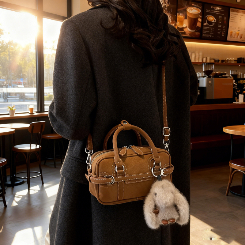 PU medžiagos Crossbody krepšys, vidutinio dydžio, horizontaliai kvadratinė forma, užtrauktuko atidarymas, vidinė užtrauktuko kišenė