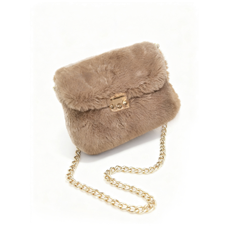 Chlupava crossbody torba s zaključavanjem, vodoravnog kvadratnog oblika, PU podstava, gradski minimalistički stil