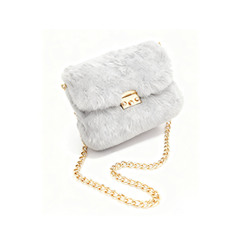 Chlupava crossbody torba s zaključavanjem, vodoravnog kvadratnog oblika, PU podstava, gradski minimalistički stil