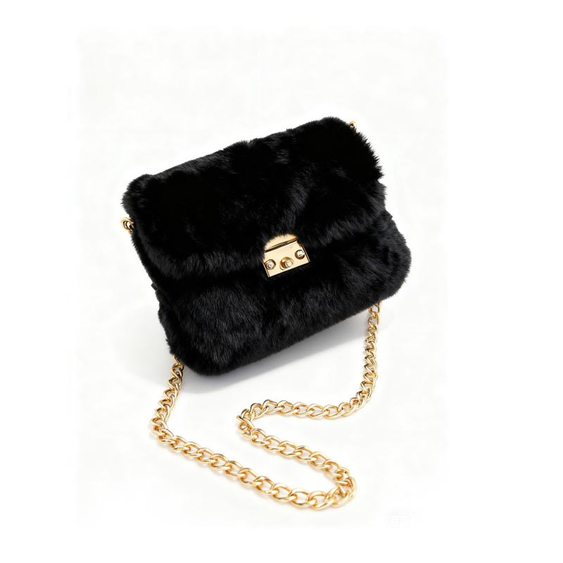 Chlupava crossbody torba s zaključavanjem, vodoravnog kvadratnog oblika, PU podstava, gradski minimalistički stil