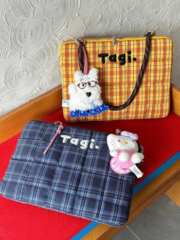 Τσάντα λάπτοπ με κέντημα καρό, αδιάβροχη, μεγάλη χωρητικότητα, βαμβακερή επένδυση, Spring 2025 κυκλοφορία