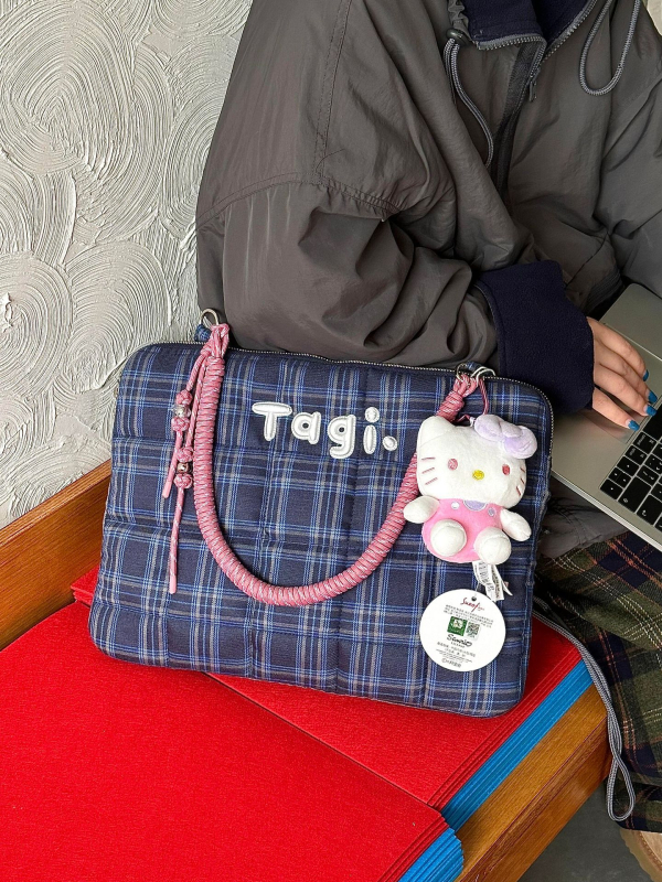 Τσάντα λάπτοπ με κέντημα καρό, αδιάβροχη, μεγάλη χωρητικότητα, βαμβακερή επένδυση, Spring 2025 κυκλοφορία