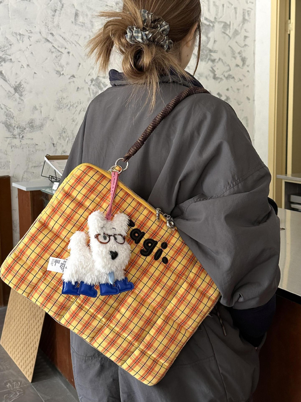 Τσάντα λάπτοπ με κέντημα καρό, αδιάβροχη, μεγάλη χωρητικότητα, βαμβακερή επένδυση, Spring 2025 κυκλοφορία