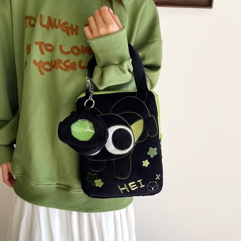 Ultra könnyű keresztpántos táska tabletához és hordozható játékkonzolhoz, bővíthető kapacitás, velúr külső, poliészter bélés, anime minta