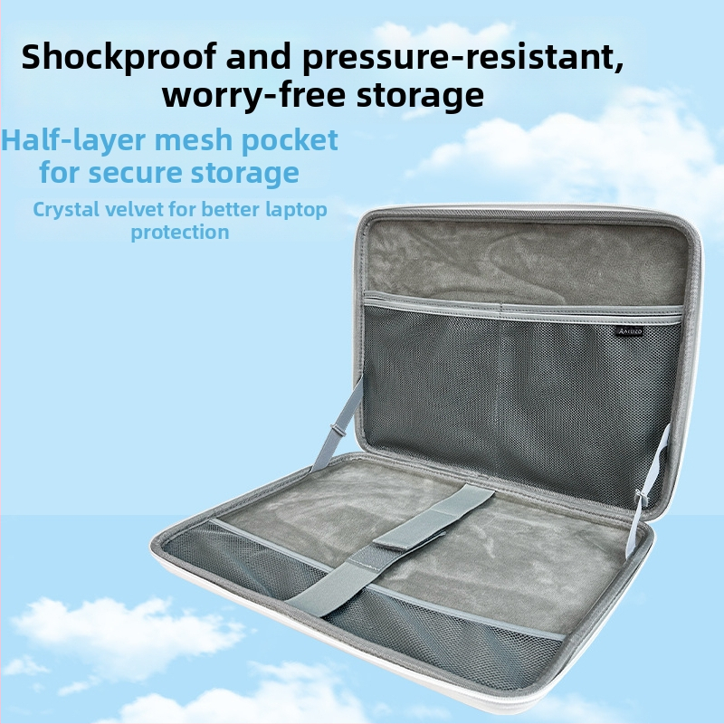 Tvrdý puzdro na notebook z EVA, vodotesný a odolný voči opotrebeniu, zapínanie na zips, teleskopická rúčka, vnútorné vrecká na karty