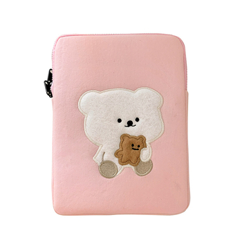 Husă laptop cu imprimeu ursuleț, material din bumbac, fermoar, buzunar intern pentru identificare, protecție ușoară pentru notebookuri și tablete de 11–13 inch