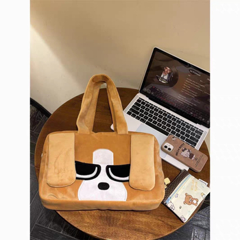 Dsyqcyp geantă de umăr pentru laptop, din material plush, model animale desen animate, căptușeală poliester, unisex