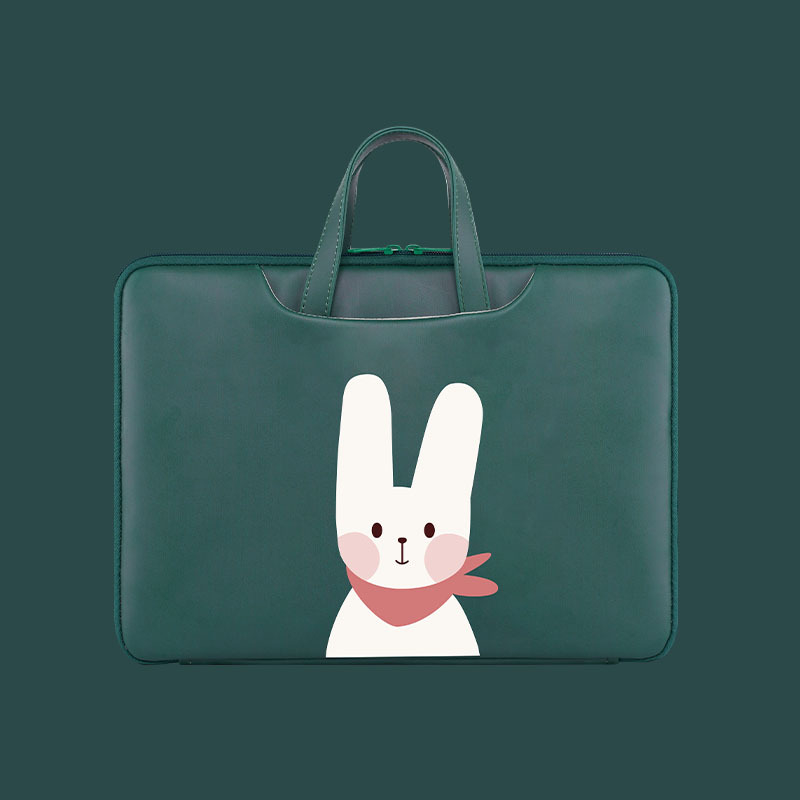 PU ādas datora soma – ūdensizturīga un triecienizturīga, rāvējslēdzēja atvērums, iekšējie kabatiņi telefoniem, ID, klēpjdatoram un kamerai, korejiešu stils, zaķa raksts