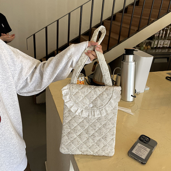 Geantă pentru tabletă în stil coreean, cu model floral și dantelă, respirabilă, ultraușoară, material poliester, căptușeală poliester