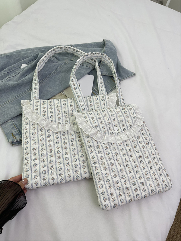 Geantă pentru tabletă în stil coreean, cu model floral și dantelă, respirabilă, ultraușoară, material poliester, căptușeală poliester