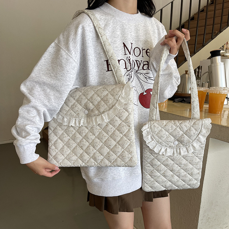 Geantă pentru tabletă în stil coreean, cu model floral și dantelă, respirabilă, ultraușoară, material poliester, căptușeală poliester