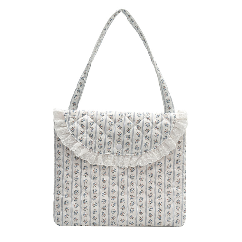 Geantă pentru tabletă în stil coreean, cu model floral și dantelă, respirabilă, ultraușoară, material poliester, căptușeală poliester