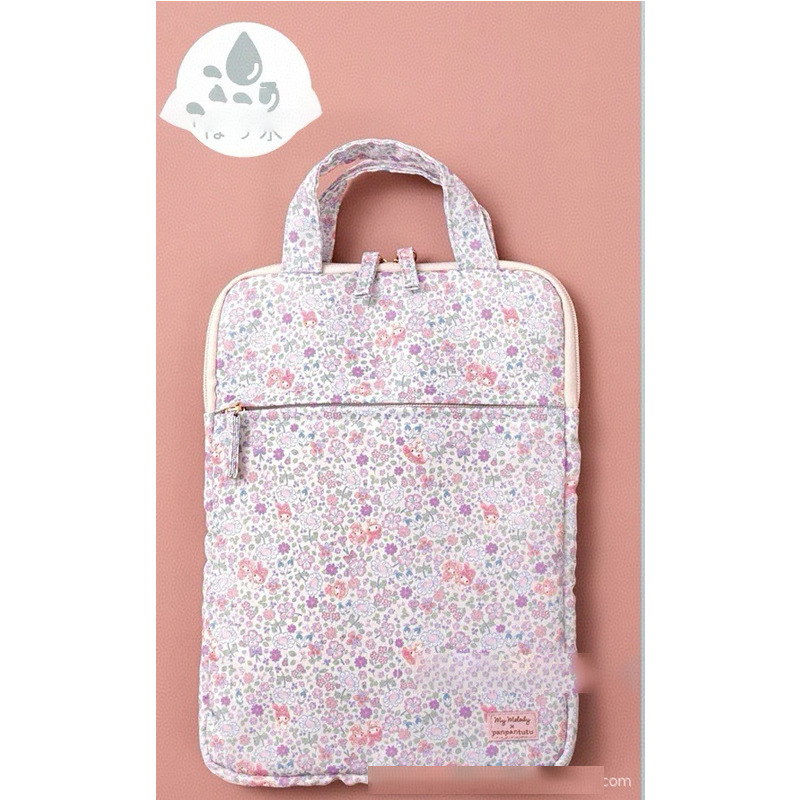 Geantă crossbody pentru tabletă, design floral cu pisică și iepure, impermeabilă, material Oxford, căptușeală din poliester, stil desen animat pentru copii