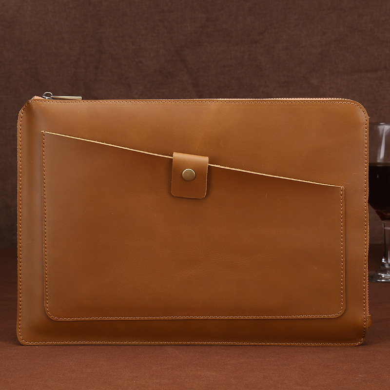 Valódi bőr laptop belső táska – tehénbőr, cipzáras zárás, belső zsebek számítógéphez és dokumentumokhoz, retro clutch, modell s104