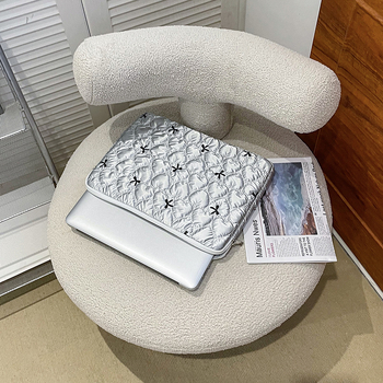 Geantă pentru laptop cu broderie quiltată, impermeabilă, ultra-ușoară, interior căptușit, pentru birou