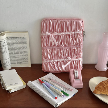 Geantă PU cu broderie și pliuri, funda, pentru iPad și laptop, căptușită poliester-bumbac, model feminin, lansare primăvară 2025