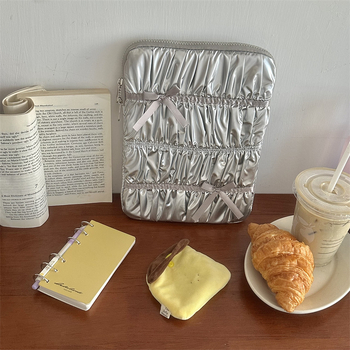 Geantă PU cu broderie și pliuri, funda, pentru iPad și laptop, căptușită poliester-bumbac, model feminin, lansare primăvară 2025