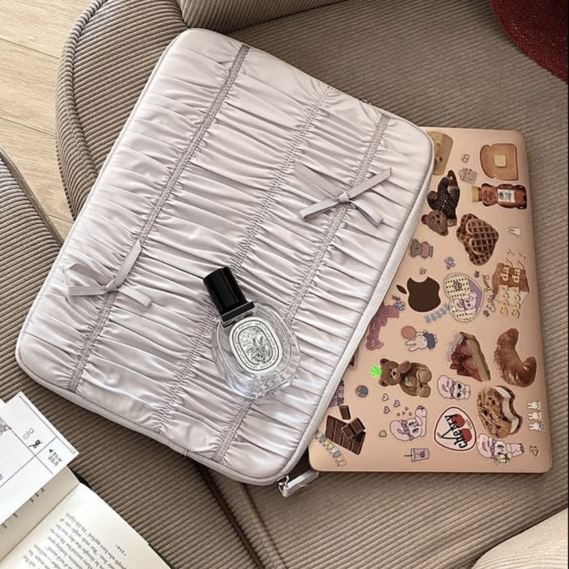 Geantă PU cu broderie și pliuri, funda, pentru iPad și laptop, căptușită poliester-bumbac, model feminin, lansare primăvară 2025