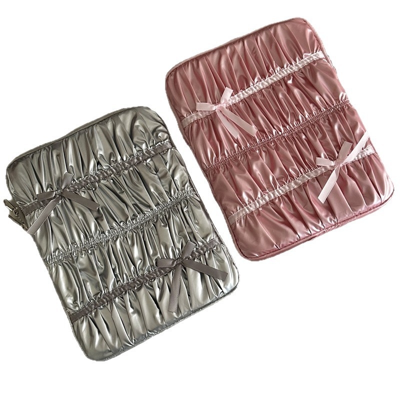 Geantă PU cu broderie și pliuri, funda, pentru iPad și laptop, căptușită poliester-bumbac, model feminin, lansare primăvară 2025