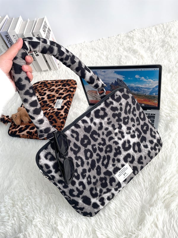Jednoramenná taška na notebook, leopardí vzor, nylon, polyesterová podšívka, ultra ľahká, na ukladanie iPad/tablet a notebooku.