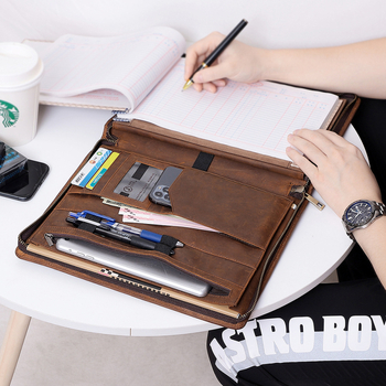 DUJIANG Kožená taška na tablet a dokumenty, Vrchná vrstva hovädzej kože, Odolná voči opotrebeniu, Mestský minimalistický štýl, Viacúčelové úložisko