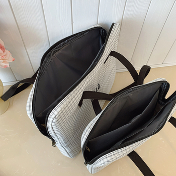 Geantă de laptop în stil Ins, cu design carouri și buzunar interior pentru iPad 11 inch, din nylon ușor, căptușeală din poliester, rezistentă