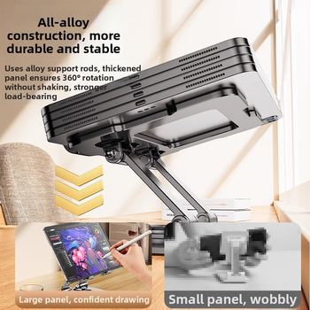 Kovová stojan na tablety s rotáciou 360°, skladacia stolová podpora pre iPhone, iPad a iPod touch