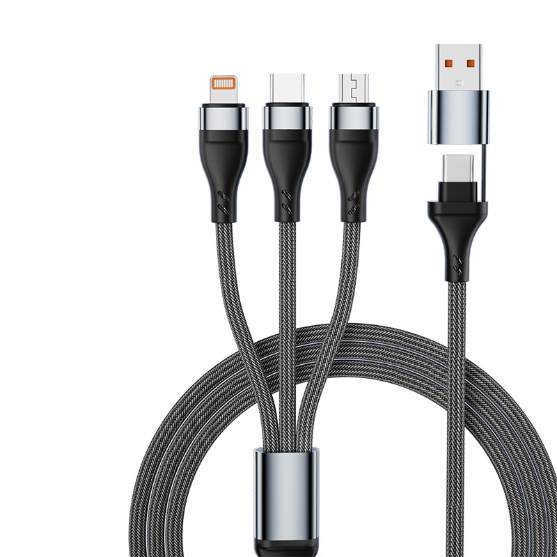 Xingkaisheng 3-u-1 pleteni USB kabel za brzo punjenje Lightning, Micro USB i Type-C, 100W, TPE materijal