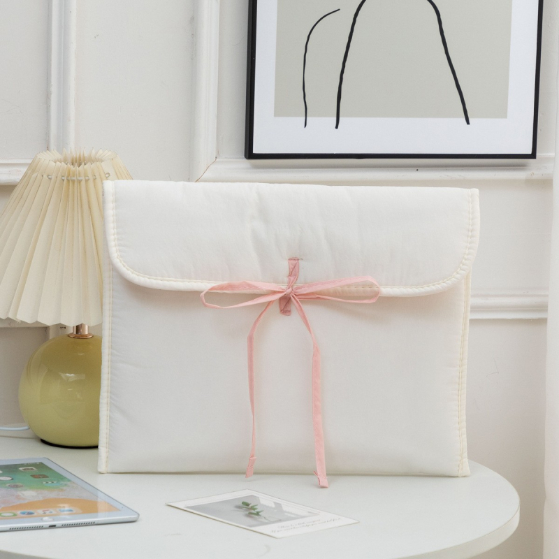 Taška na notebook s puzdrom na iPad, štýl Ins Ballet Macaron, konštrukcia z polyesteru s podšívkou z polyesteru, vodeodolná, odolná voči opotrebovaniu, mestský minimalistický dizajn, jednobarevný vzor