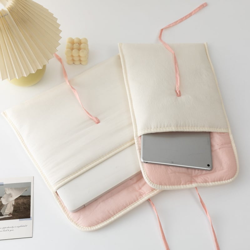 Taška na notebook s puzdrom na iPad, štýl Ins Ballet Macaron, konštrukcia z polyesteru s podšívkou z polyesteru, vodeodolná, odolná voči opotrebovaniu, mestský minimalistický dizajn, jednobarevný vzor