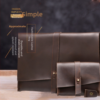 Gledoya S005 Odinė nešiojamojo kompiuterio rankinė su karvės odos vidine pamušalu, atspari vandeniui ir dėvėjimuisi, universalus dizainas, tinkama notebook/tablet/iPad