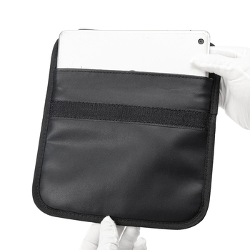 RF apsaugos dėklas planšetėms ir telefonams, anti-radiacija, daugiafunkcinis, anti-lokavimo ir anti-vagystės funkcijos; IPMN-12 modelis, PU oda, Velcro užsegimas, matinė apdaila, vidinis užtrauktuku kišenė.