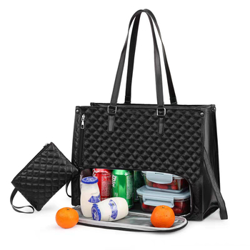 Set 2-in-1 Geantă Tote și Geantă pentru Prânz, Material PU, Rezistent la Uzură, Model Carouri, Căptușeală Poliester, Unisex